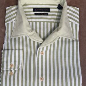 New Henry Jacobson, size Large, striped sport shirt w/one-piece, two-tone collar